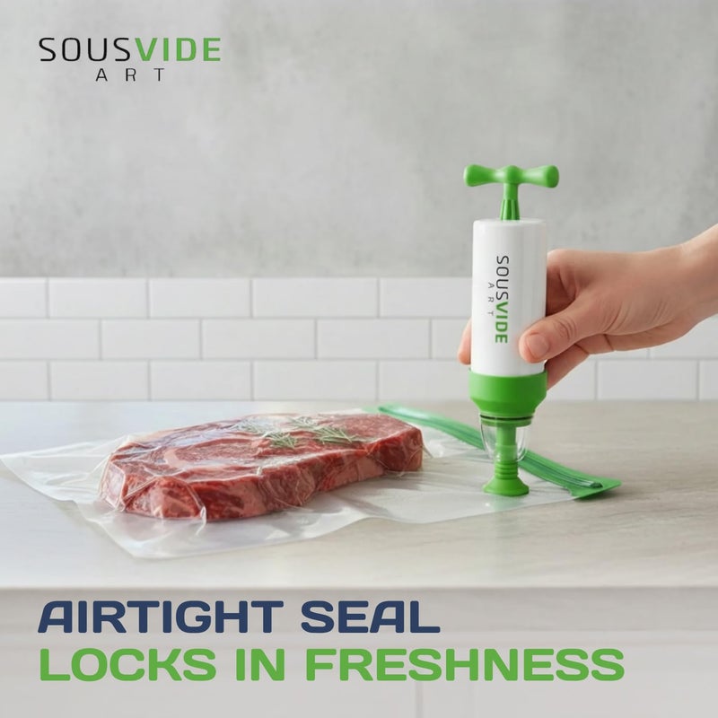 SOUSVIDE ART 37pcs Reusable Vacuum Seal Bags with Vacuum Sealer - 30 Cooking and Storage Bags of 3 Sizes with Pump and Sous Vide Cooker Accessories - Food Safe Kit, Keeps Food Fresh - Image 4
